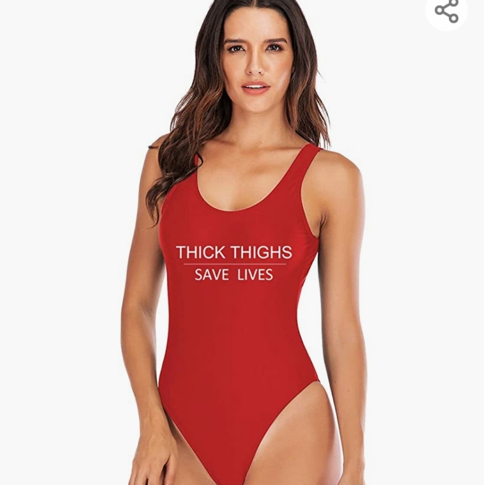 NWOTRed Thick Thighs Save Lives Bathing Suit